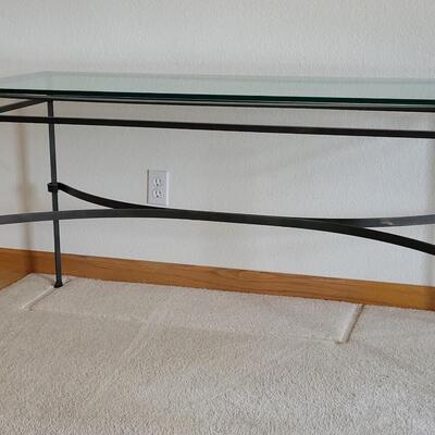 Lot 93: Glass Top with Metal Base Console Table