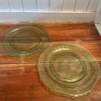 LOT 55 -Hazel Atlas Florentine, Green Depression Glass Dinner Plates - Set of 2