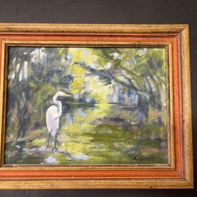 674 Original Oil of White Heron by Karen Wood 
