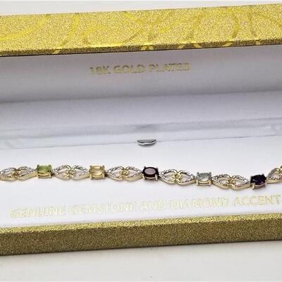 Lot #25  18kt Gold Plated Bracelet with Gemstones and Diamond Accents