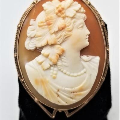 Lot #42  Gorgeous Antique Cameo Brooch - 10kt Gold Mount