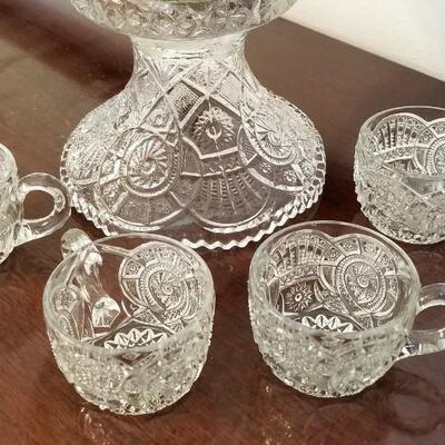 Lot #43  Vintage Pressed Glass Punch Bowl on Stand - 4 cups