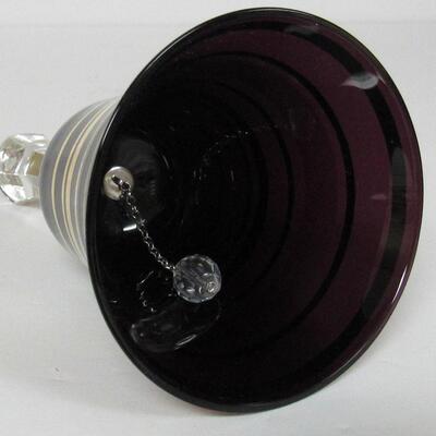 Vintage Bohemia Glass Bell Black Amethyst and Gold, Original Label