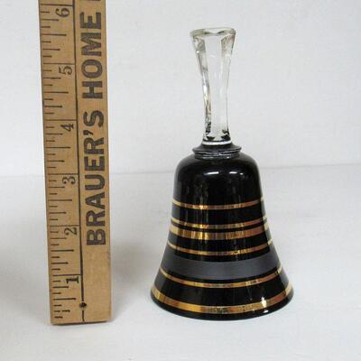 Vintage Bohemia Glass Bell Black Amethyst and Gold, Original Label