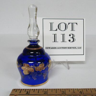 Vintage Bohemian Small Blue With Gold Trim Grapes Bell