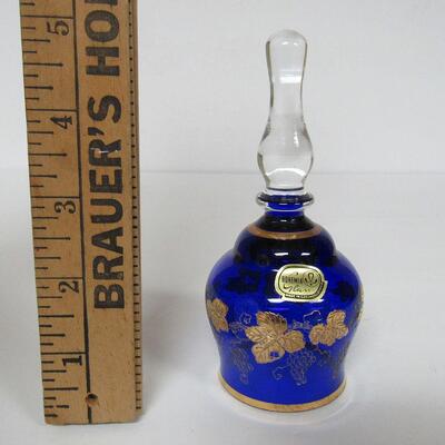Vintage Bohemian Small Blue With Gold Trim Grapes Bell