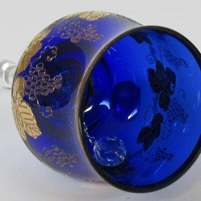 Vintage Bohemian Small Blue With Gold Trim Grapes Bell