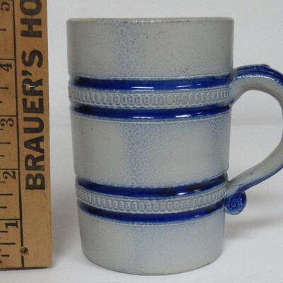 Vintage Stoneware Beer Stein Gray with Blue Bands, Marked B&D on Bottom