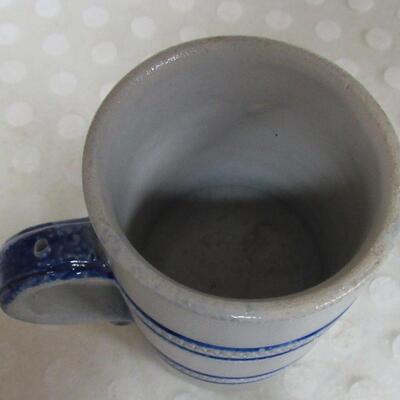 Vintage Stoneware Beer Stein Gray with Blue Bands, Marked B&D on Bottom