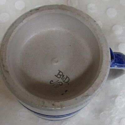 Vintage Stoneware Beer Stein Gray with Blue Bands, Marked B&D on Bottom