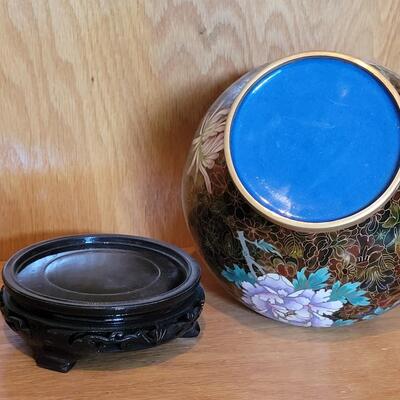 Lot 197: Cloisonne Jar with Lid and Stand