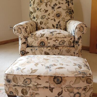 Lot 218: Crate & Barrel Chair and Ottoman 