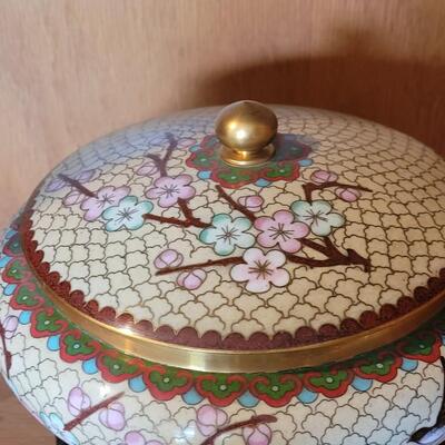 Lot 222: Cloisonne Jar with Lid and Stand