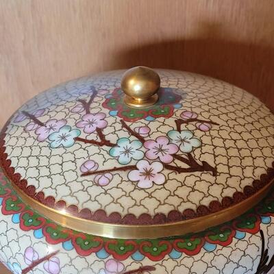 Lot 222: Cloisonne Jar with Lid and Stand