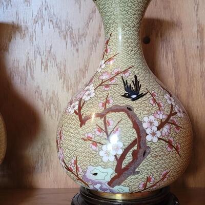 Lot 223: Cloisonne (Mirrored) Pair of Vases with Stands