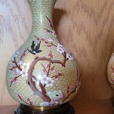 Lot 223: Cloisonne (Mirrored) Pair of Vases with Stands
