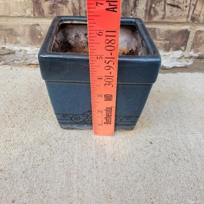 Lot 257: (2) Flower Pots (one white with Floral, one square Blue )