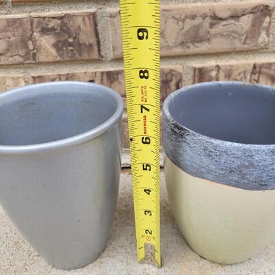 Lot 262: Silver Flower Pot and Silver Rim Pottery Flower Pot