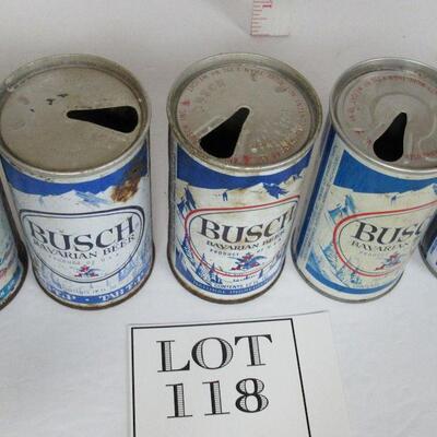 5 Different Vintage Busch Beer Cans No Duplicates, 1 Flat Top - Read description for more info on the beer cans