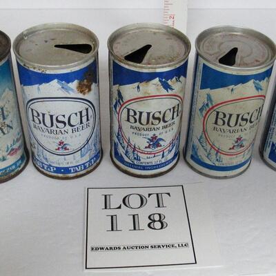 5 Different Vintage Busch Beer Cans No Duplicates, 1 Flat Top - Read description for more info on the beer cans