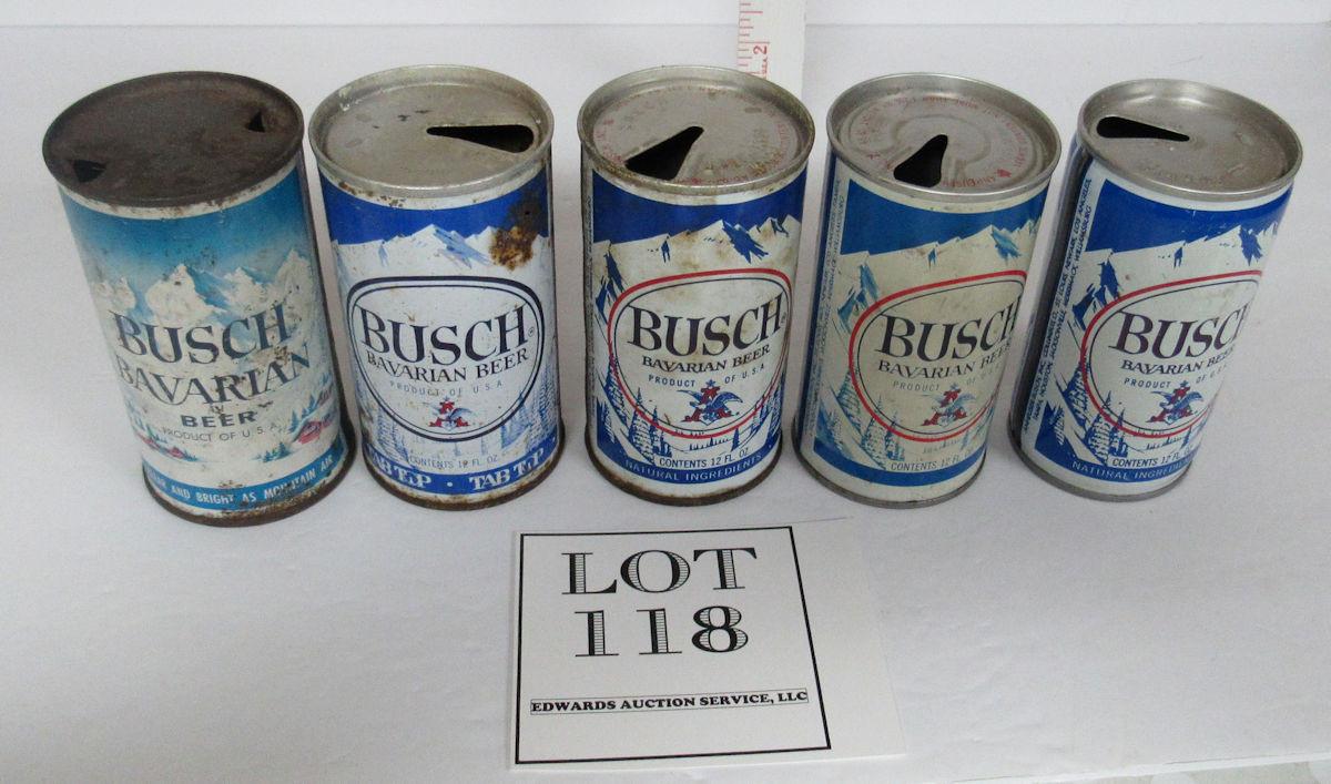 5 Different Vintage Busch Beer Cans No Duplicates, 1 Flat Top - Read  description for more info on the beer cans