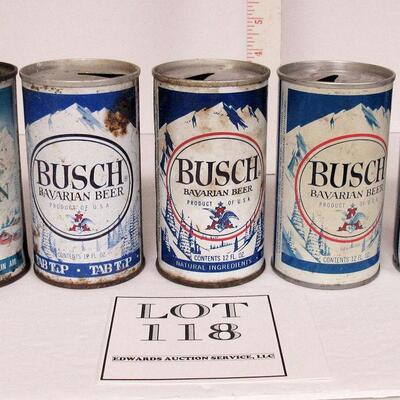 5 Different Vintage Busch Beer Cans No Duplicates, 1 Flat Top - Read description for more info on the beer cans