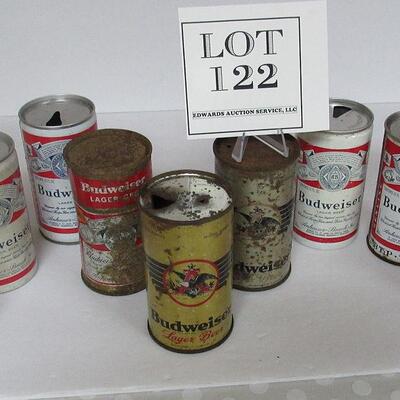 9 Different Budweiser Vintage Beer Cans some Flat Tops.  Read description for more info