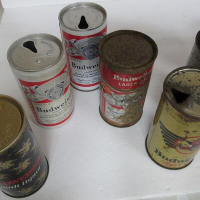 9 Different Budweiser Vintage Beer Cans some Flat Tops.  Read description for more info