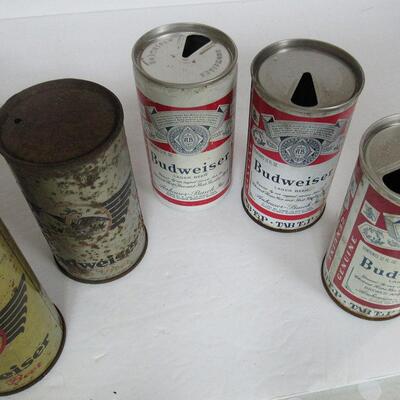 9 Different Budweiser Vintage Beer Cans some Flat Tops.  Read description for more info