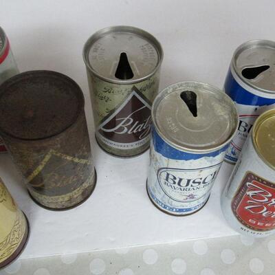 Vintage 10 Different Beer Cans, Blatz Flat Tops, Big Cat, Bock, Beck, More. Read description for more info.
