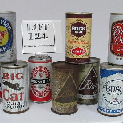 Vintage 10 Different Beer Cans, Blatz Flat Tops, Big Cat, Bock, Beck, More. Read description for more info.
