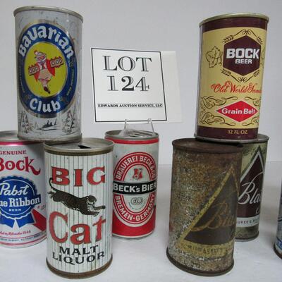 Vintage 10 Different Beer Cans, Blatz Flat Tops, Big Cat, Bock, Beck, More. Read description for more info.