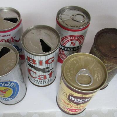 Vintage 10 Different Beer Cans, Blatz Flat Tops, Big Cat, Bock, Beck, More. Read description for more info.