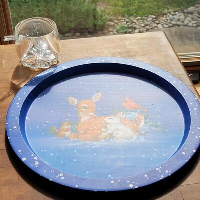 Lot 301: Metal Christmas Tray and Small Plastic Bowl with 2 Spoons