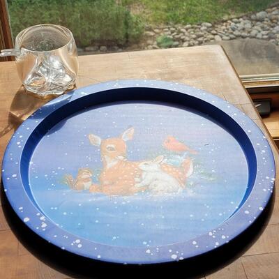 Lot 301: Metal Christmas Tray and Small Plastic Bowl with 2 Spoons