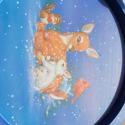 Lot 301: Metal Christmas Tray and Small Plastic Bowl with 2 Spoons