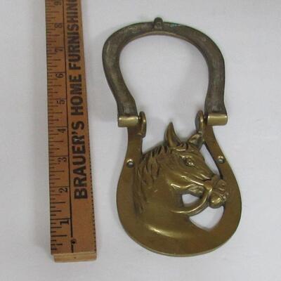 Vintage Brass Horse Head Horseshoe Door Knocker