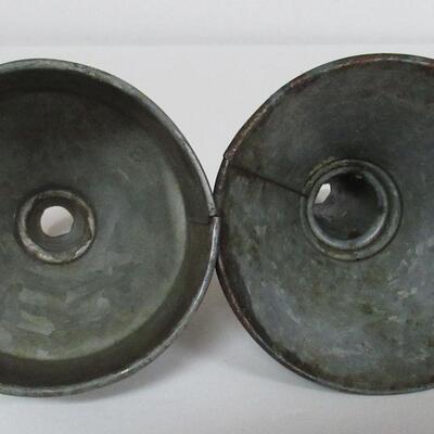 2 Vintage Galvanized Funnels Different Shapes, Medium Sized. 
