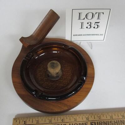 Vintage Wood Piperest With Glass Ashtray Insert