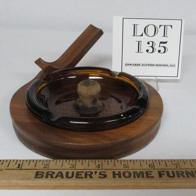 Vintage Wood Piperest With Glass Ashtray Insert