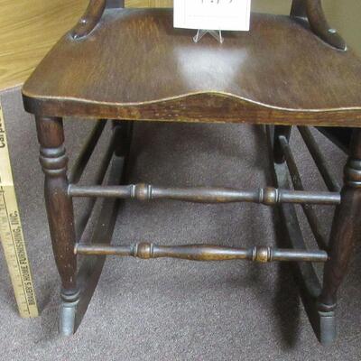 Antique Wood Sewing Rocker Sturdy, Nice Painted Flowers On Back