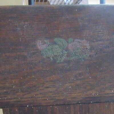 Antique Wood Sewing Rocker Sturdy, Nice Painted Flowers On Back