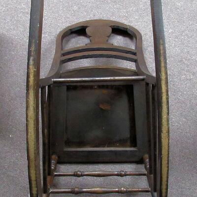 Antique Wood Sewing Rocker Sturdy, Nice Painted Flowers On Back