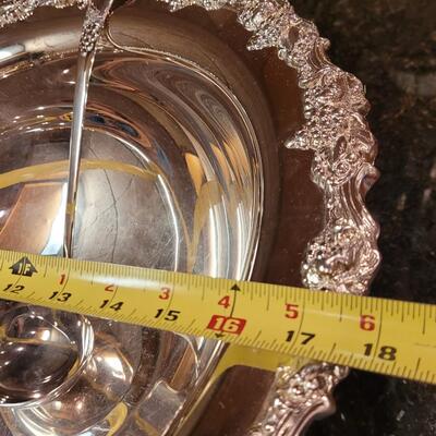 Lot 329: Silverplate Punch Bowl, Ladle, 12 cups and a Tray 