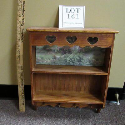 Nice Older Wall Shelf With Key Holder Pegs and Decorated Back, Heart Cutouts