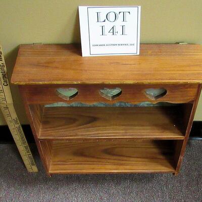 Nice Older Wall Shelf With Key Holder Pegs and Decorated Back, Heart Cutouts