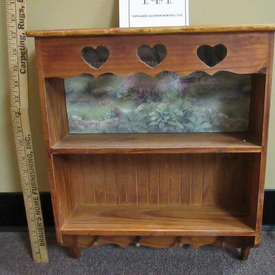 Nice Older Wall Shelf With Key Holder Pegs and Decorated Back, Heart Cutouts