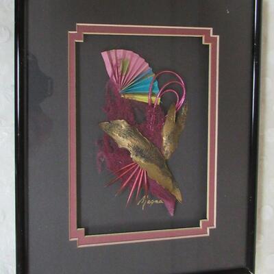 2 Modern Dimensional Framed Artwork Pieces, Metal Frames, Artist Signed