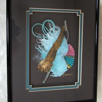 2 Modern Dimensional Framed Artwork Pieces, Metal Frames, Artist Signed