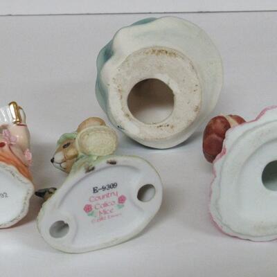 4 Older Lady Figurines Mixed Lot, Lefton Angel, Lady Mouse, More